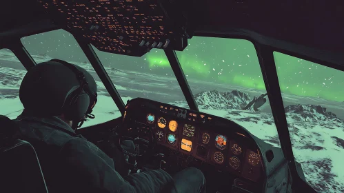 Pilot's viewpoint of Northern Lights from Cockpit