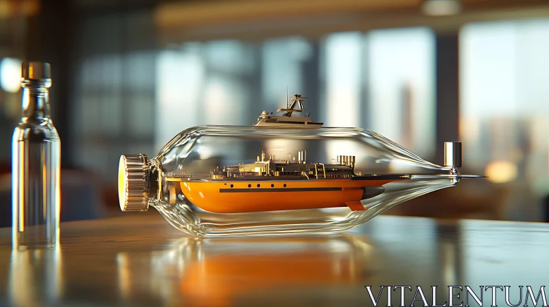 Detailed Miniature Ship in Transparent Bottle AI Image