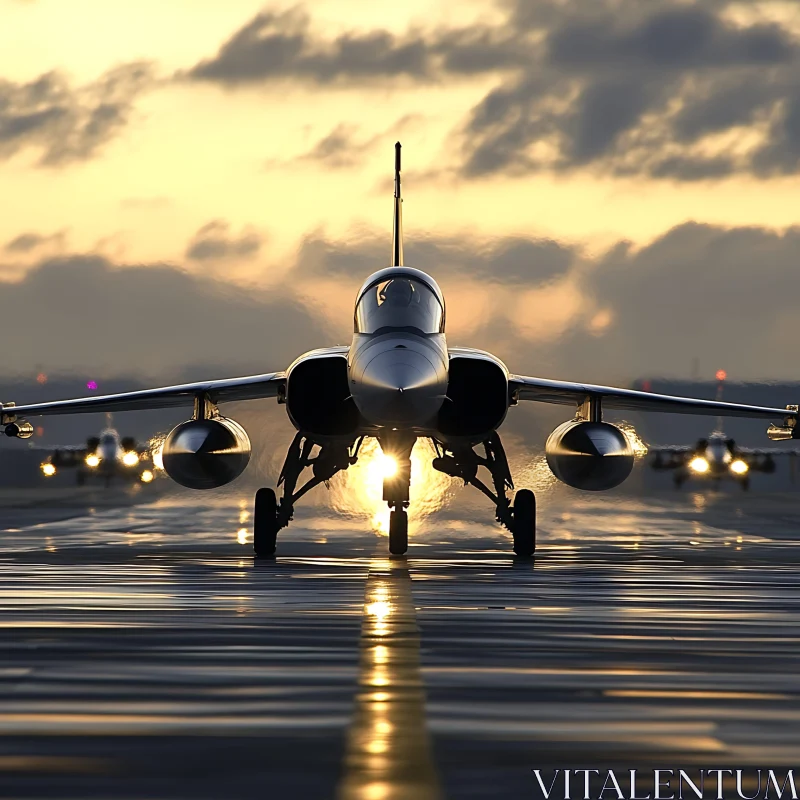 Golden Hour Fighter Jet Takeoff AI Image