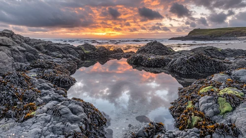 Dramatic Sunset Over Rocky Coastline