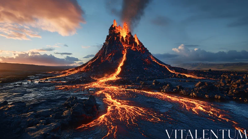 Fiery Volcano Eruption AI Image