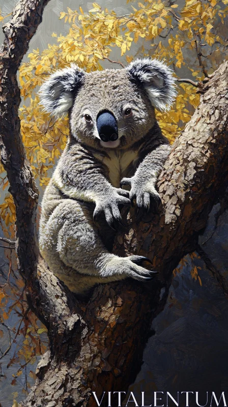 Koala Resting Among Golden Leaves AI Image