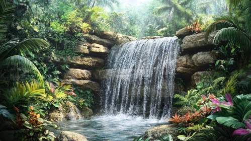 Majestic Waterfall in Tropical Jungle