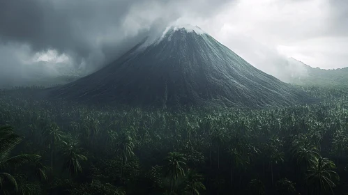 Mystical Volcano Amidst Dense Tropical Greenery