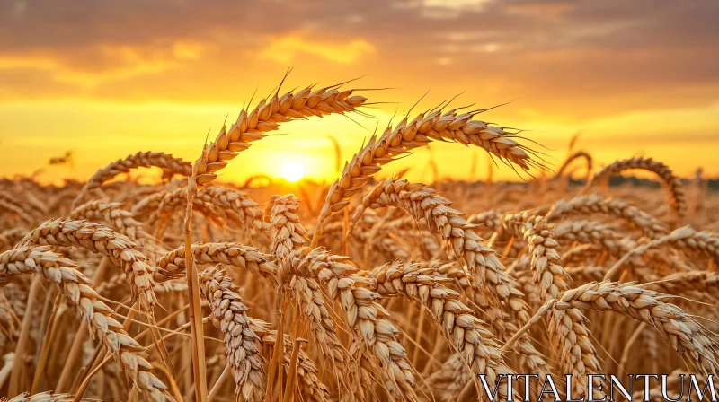 Sunset Over Wheat Field AI Image