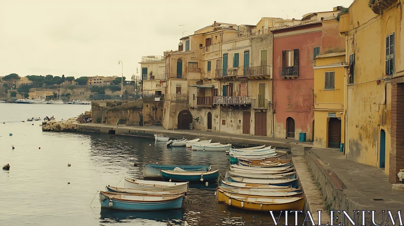 Serene Harbor with Docked Boats and Charming Architecture AI Image