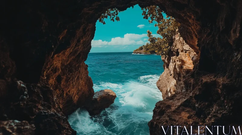 Ocean Waves Seen from Within a Cave AI Image