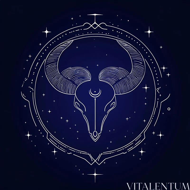 Celestial Zodiac Ram Skull Illustration AI Image