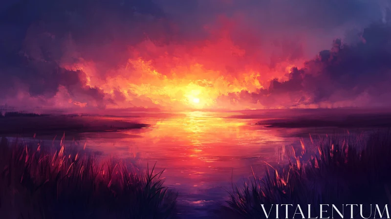 Beautiful Sunset over Serene Waters AI Image