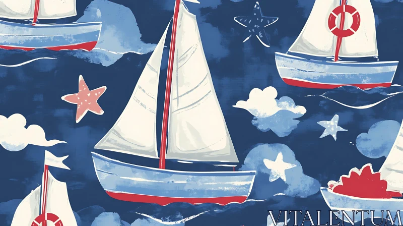 Maritime Design with Sailing Boats and Clouds AI Image