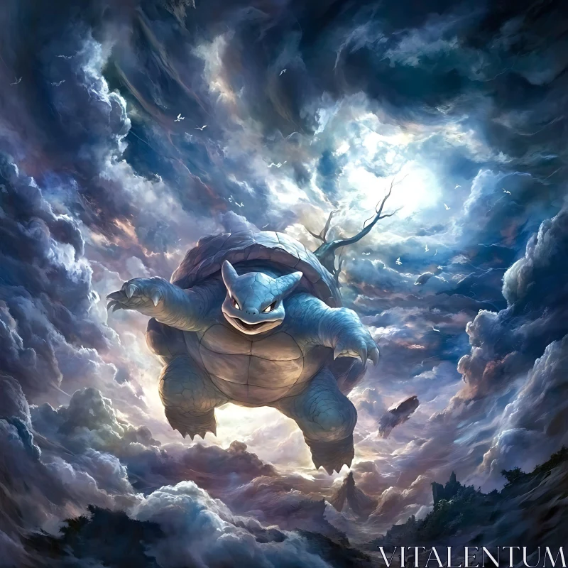 AI ART Majestic Turtle Navigating Through Stormy Clouds