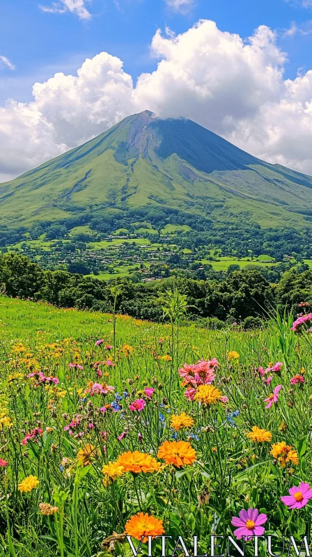 Mountain Landscape with Blooming Wildflowers AI Image