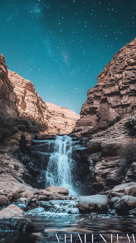 AI ART Celestial Waterfall Cascading in Desert Canyon