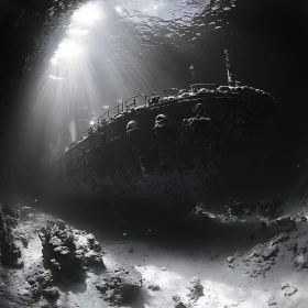 Sunrays Penetrating Shipwreck and Coral Reefs Underwater