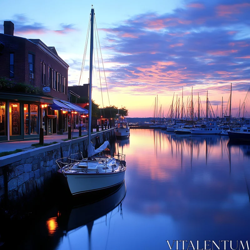 Serene Evening Harbor with Sailboats AI Image