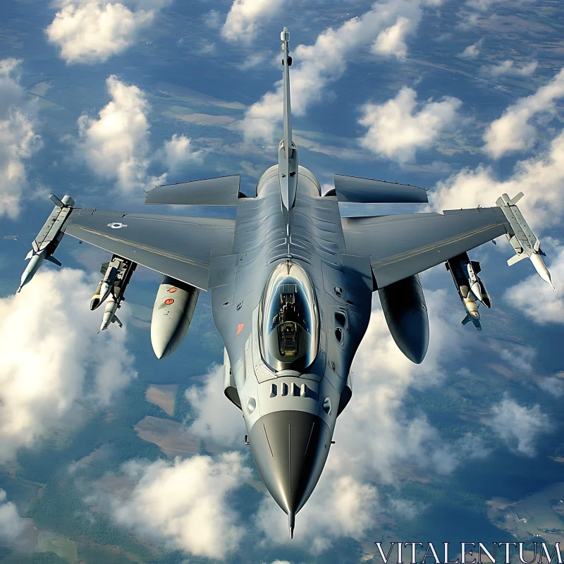 Military Jet with Clouds in the Background AI Image