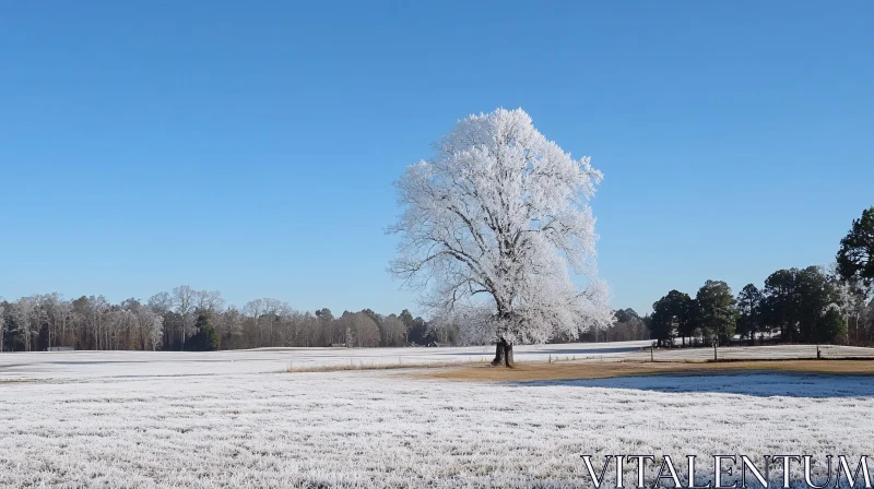 Winter Wonderland: Frost-Covered Tree and Field AI Image