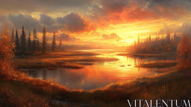 Golden Sunset over Tranquil Waters AI Image