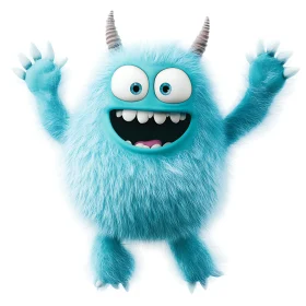 Playful Cartoon Monster with Blue Fur