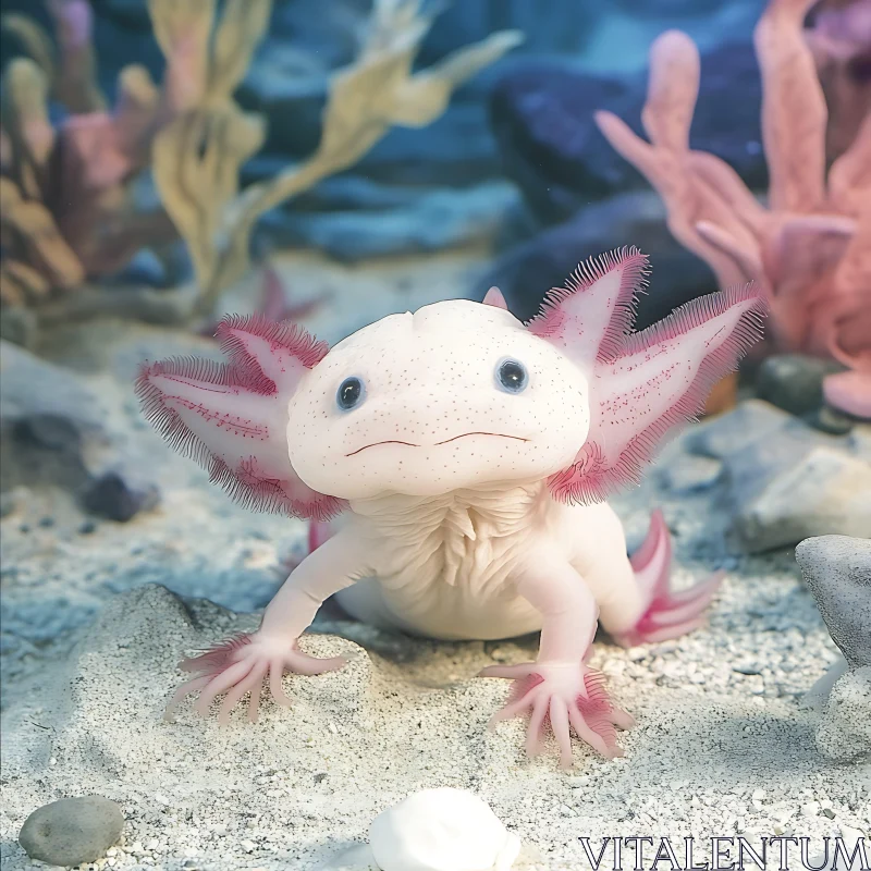 AI ART Underwater Axolotl with Pink Gills