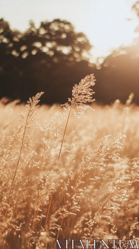 Golden Evening Field with Sunlit Grass AI Image