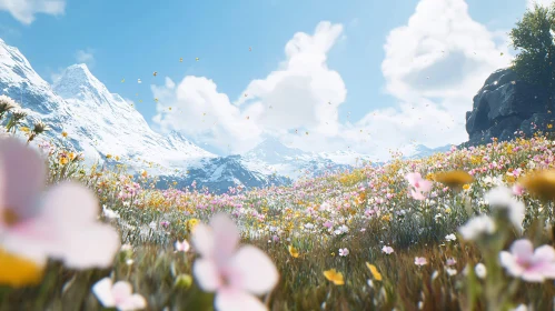 Mountain Field of Flowers Under Clear Sky