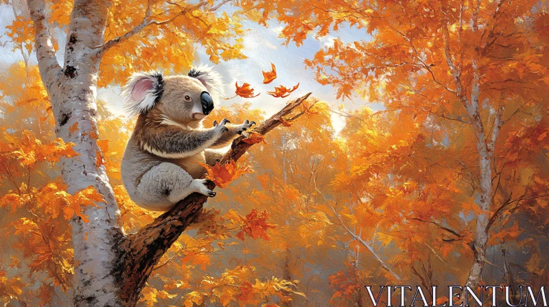 Koala on Tree Branch AI Image