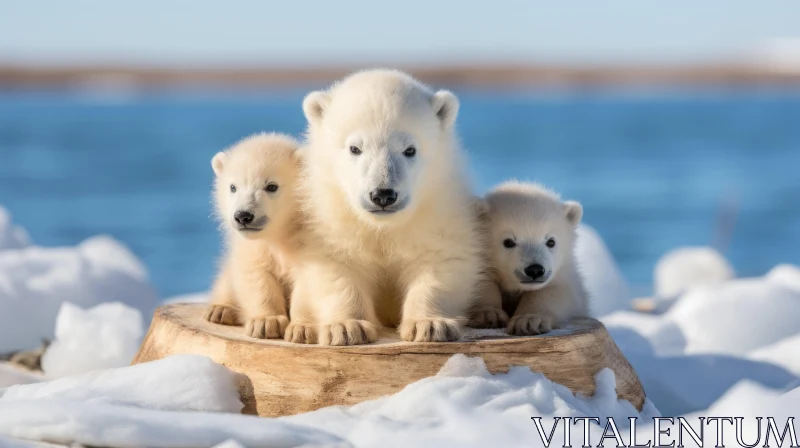Polar Bear Cubs by the Ocean - A Study in Craftsmanship and Geometry AI Image
