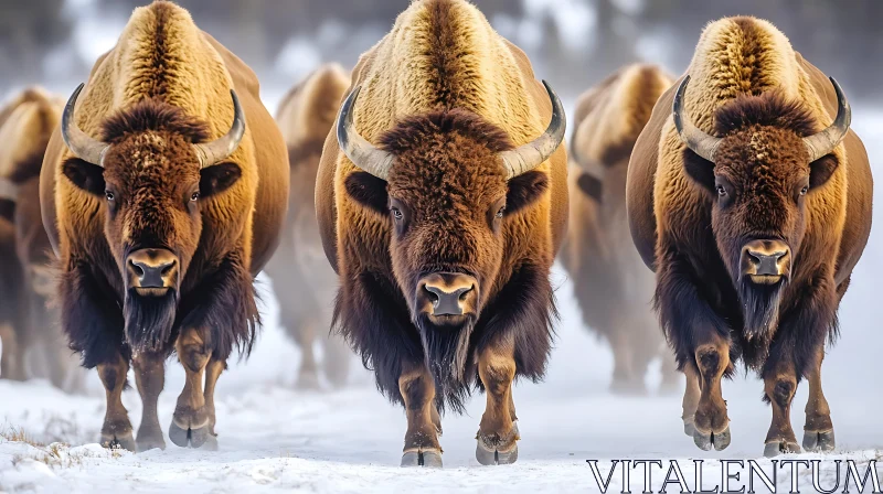 Powerful Bison Herd in Winter Snow AI Image