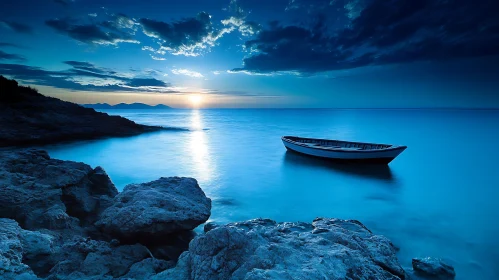 Peaceful Seascape at Dusk with Floating Boat