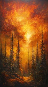 Engulfed in Flames: Fiery Forest Scene