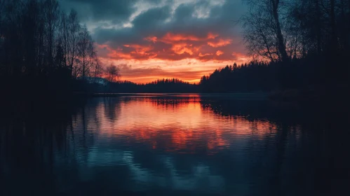 Breathtaking Twilight Scene of Lake and Sunset