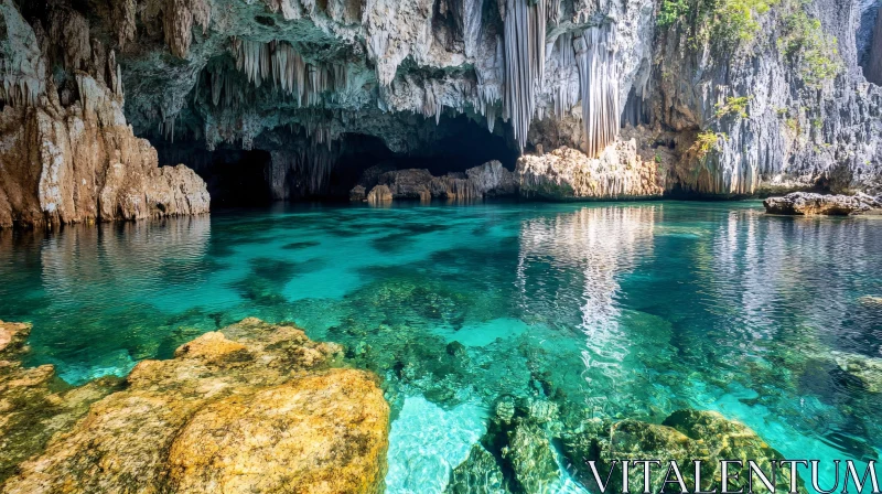 AI ART Majestic Underground Cave with Clear Aquatic Reflections