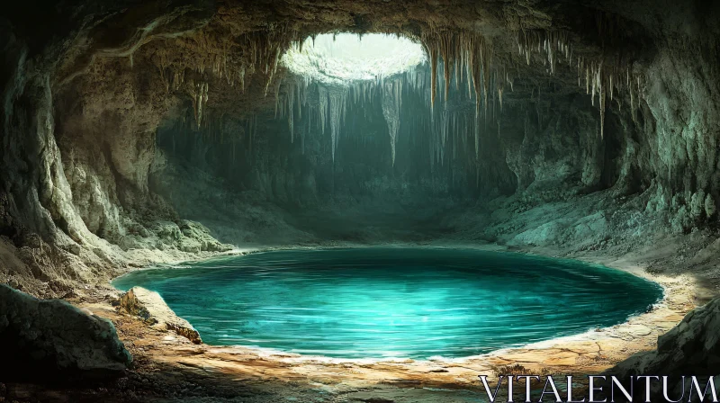 AI ART Mystical Underground Cave with Turquoise Water