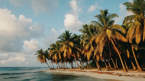 Tranquil Beach with Palm Trees and Ocean Waves