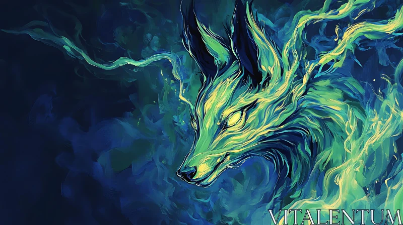 Ethereal Fox in Abstract Fluid Shapes AI Image