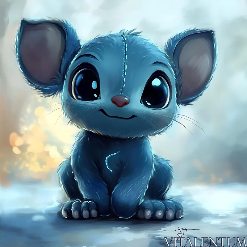 AI ART Cute Blue Creature Art with Large Eyes