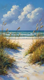 Serene Coastal Scene with Tall Grasses