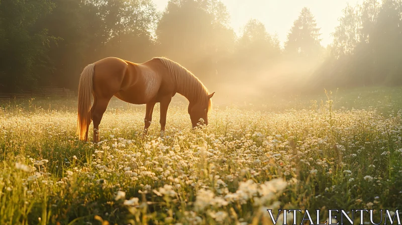 Peaceful Horse in Golden Sunlight AI Image