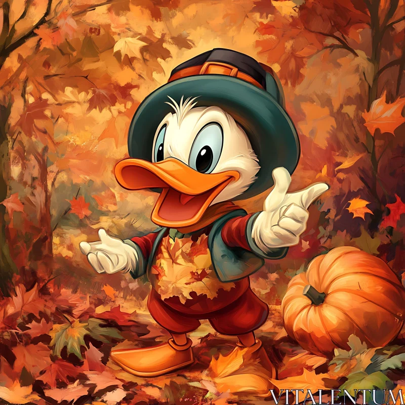 Autumn Duck Character with Pumpkin AI Image