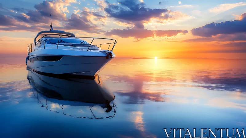 Yacht Reflecting on Peaceful Sunset Waters AI Image