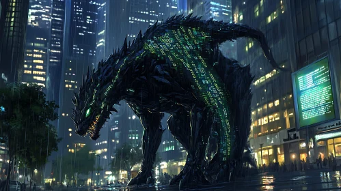 Cybernetic Behemoth in Neon-lit City