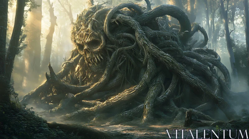 AI ART Eerie Forest Entity Made of Roots