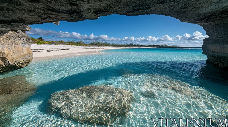 Tropical Beach Scene from Inside a Cave AI Image