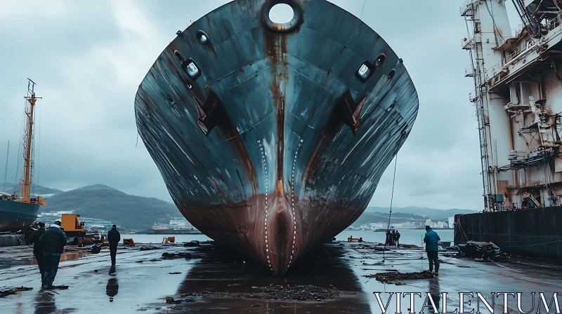 Giant Ship in Industrial Shipyard AI Image