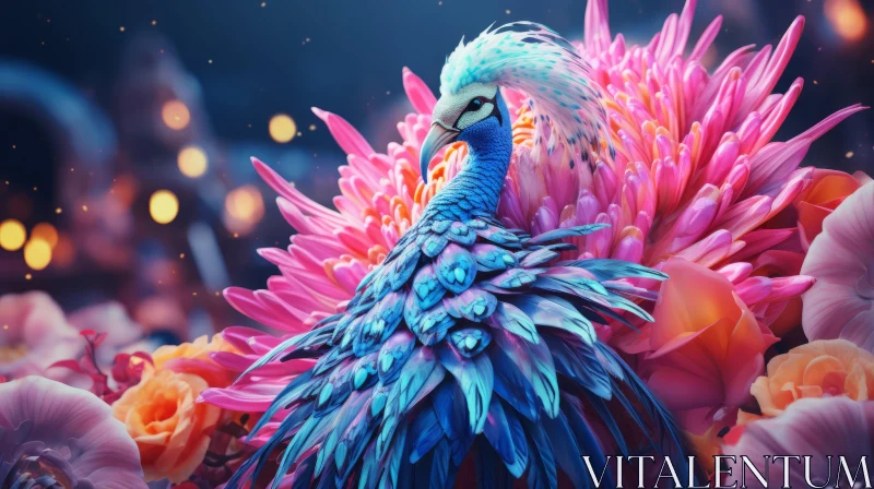 Abstract Bird Amidst Pink Flowers: An Artistic Exploration AI Image