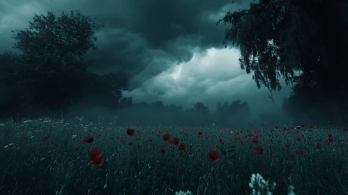 Stormy Landscape with Poppy Flowers