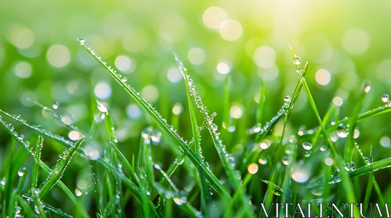 AI ART Fresh Green Grass with Morning Dew