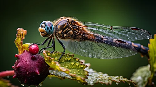 Intensely Saturated Image of a Dragonfly with Rain Drops