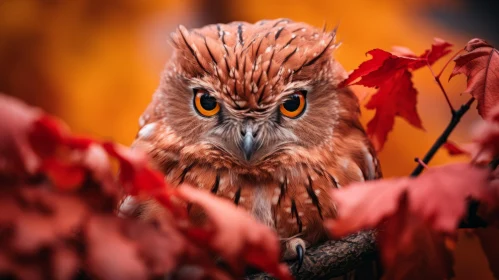 Owl Amid Autumn Foliage - A Study in Sharp Focus and Detailed Portraiture